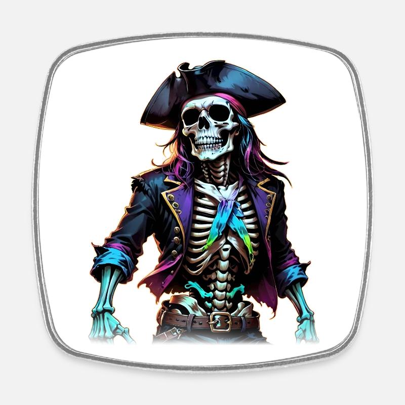 Pirate Skeleton Illustration - Square fridge magnet - white