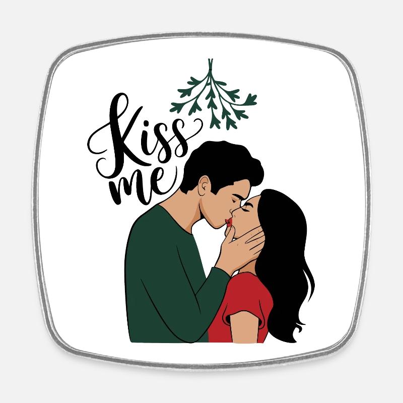Kiss Me Under the Mistletoe - Square fridge magnet - white