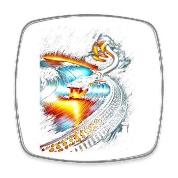 Abstract Turntable and Vinyl Vortex Design - Square fridge magnet - white - Front