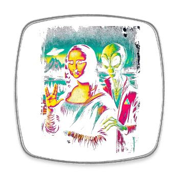 Alien et Mona Lisa – Design de la Renaissance cosmique - Magnet carré - blanc - Devant