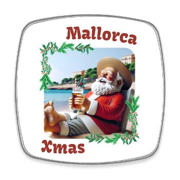 Mallorca Xmas - Weihnachtsmann im Urlaub - Viereckiger Kühlschrankmagnet - Weiß - Vorne