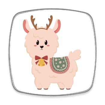 Cute alpaca with bells for Christmas - Square fridge magnet - white - Front