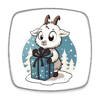Cute goat unwrapping gift - Square fridge magnet - white - Front