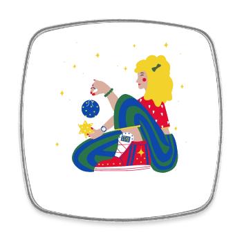 Fille de Noël avec des étoiles rouge-bleu-vert - Magnet carré - blanc - Devant