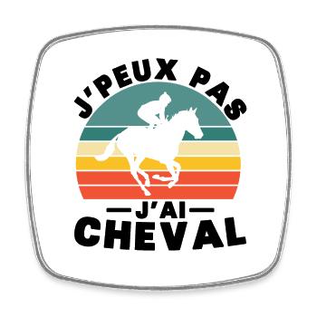Je peux pas j ai Cheval Humour cadeau - Magnet carré - blanc - Devant