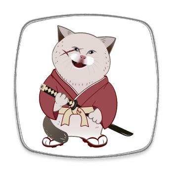 Süße mollige Samurai-Katze mit Katana - Viereckiger Kühlschrankmagnet - Weiß - Vorne
