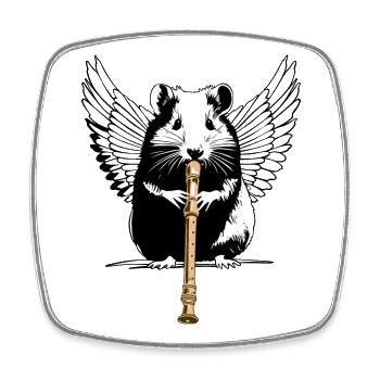 Hamster with wings and flute - Square fridge magnet - white - Front