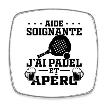 Aide Soignante J'ai Padel et Apéro Cadeau Humor - Viereckiger Kühlschrankmagnet - Weiß - Vorne