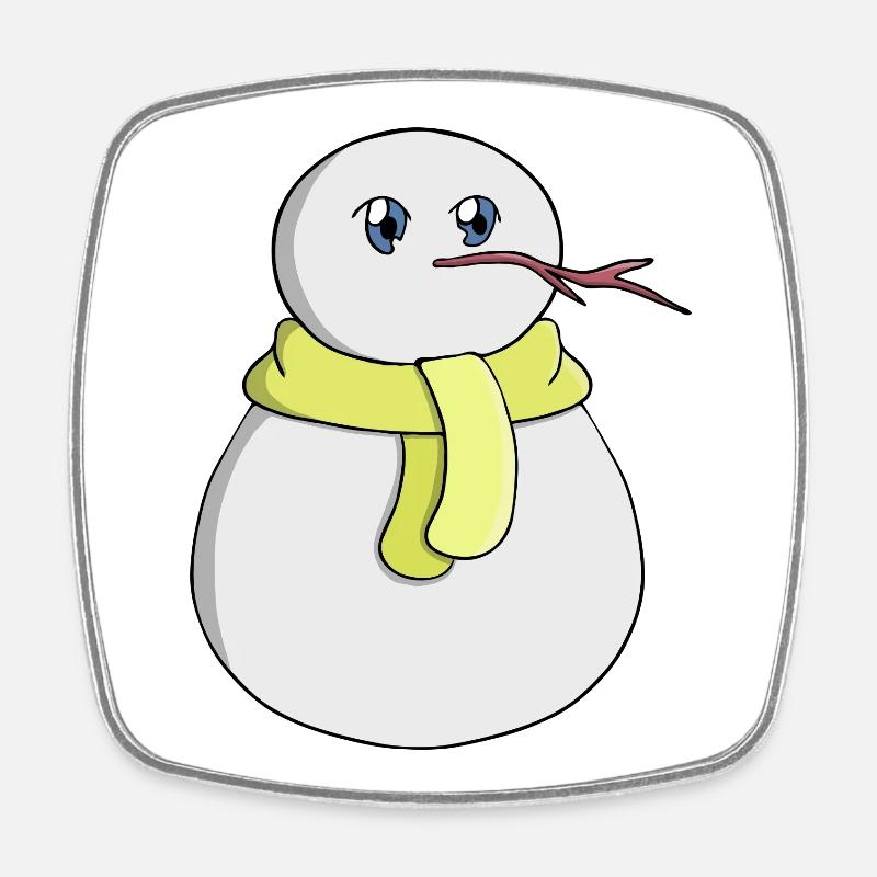 Snowman wearing a yellow scarf - Square fridge magnet - white