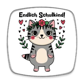 Endlich Schulkind - Mit der Katze in die Schule - Viereckiger Kühlschrankmagnet - Weiß - Vorne