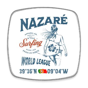 Nazaré Surfing Girl Nautical Print - Square fridge magnet - white - Front