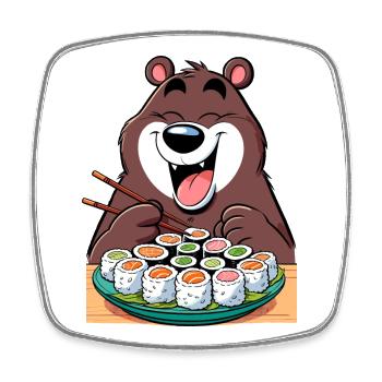 Sushi Bear Happy Maki Cartoon Gift - Square fridge magnet - white - Front