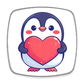 Penguin Holding a Red Heart - Adorable cartoon - Square fridge magnet - white - Front