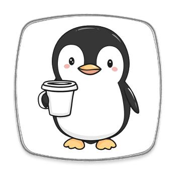 Niedlicher Pinguin mit Kaffeetasse - Entzückendes Design - Viereckiger Kühlschrankmagnet - Weiß - Vorne