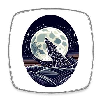 Geometrischer Wolf und Vollmond - Viereckiger Kühlschrankmagnet - Weiß - Vorne