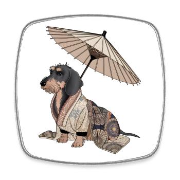 Wire-haired dachshund Dachshund Japanese styles. Dachshund - Square fridge magnet - white - Front