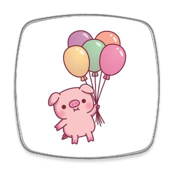 Cute Pig Flying With Balloons - Square fridge magnet - white - Front
