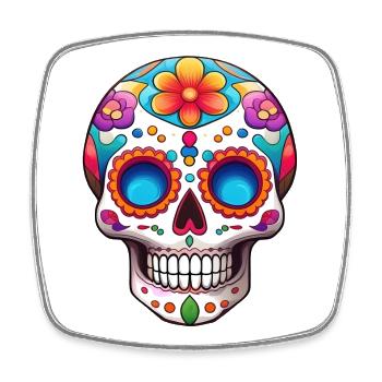 Vibrant Sugar Skull Floral Mexican - Square fridge magnet - white - Front