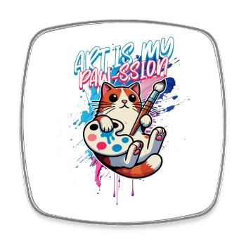 Art Is My Paw-ssion – Creative Cat Design - Square fridge magnet - white - Front