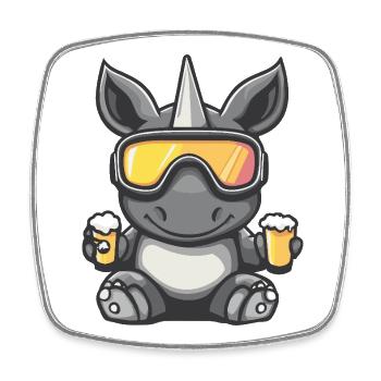 Rhino Après-ski Bière Bande dessinée - Magnet carré - blanc - Devant