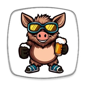 Schwein Apres Ski Bier Comic Wildschwein - Viereckiger Kühlschrankmagnet - Weiß - Vorne