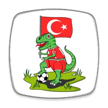 Drapeau de Turquie Dinosaure Rex Football - Magnet carré - blanc - Devant