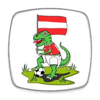 Österreich Flagge Dinosaurier Rex Fußball  - Viereckiger Kühlschrankmagnet - Weiß - Vorne