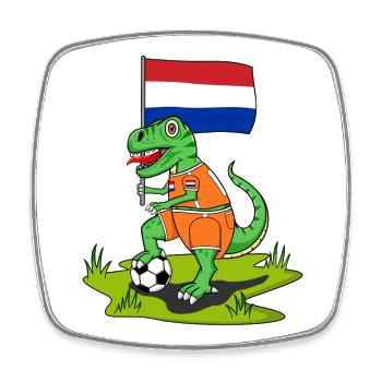 Hollande drapeau dinosaure rex football - Magnet carré - blanc - Devant