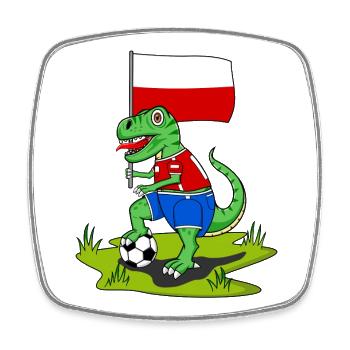 Poland Flag Dinosaur Rex Football - Square fridge magnet - white - Front