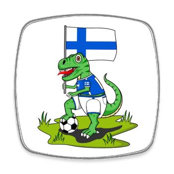 Drapeau de la Finlande Dinosaure Rex Football - Magnet carré - blanc - Devant