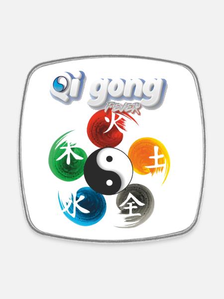 Yin Yang Five Elements Qi Gong Fever Design - Square fridge magnet - white