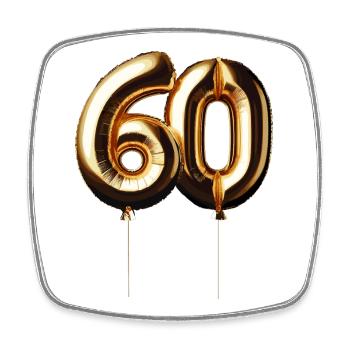 60 Jahre Gold Luftballon Folienballon Geschenk - Viereckiger Kühlschrankmagnet - Weiß - Vorne