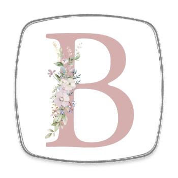 B Monogramme, Floral, Personnalisable - Magnet carré - blanc - Devant