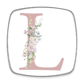 L Monogram, Floral, Personnalisable - Magnet carré - blanc - Devant