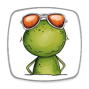 Cooler Frosch Mit Brille - Viereckiger Kühlschrankmagnet - Weiß - Vorne