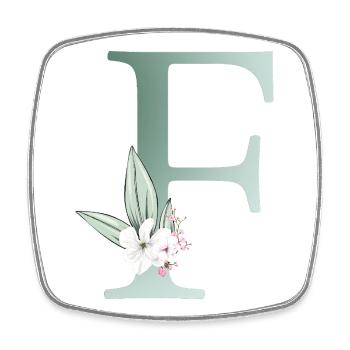 F Monogram, Floral, Personnalisable - Magnet carré - blanc - Devant