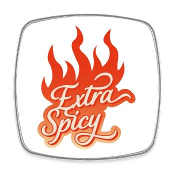 Extra Spicy – Typographie enflammée - Magnet carré - blanc - Devant