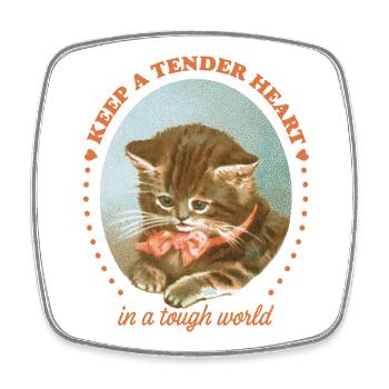 Tender Heart – Vintage Cat Lover Design - Square fridge magnet - white - Front