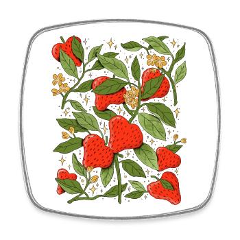 Heart Strawberries – Romantic Nature Illustration - Square fridge magnet - white - Front