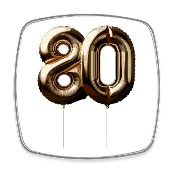 80 Jahre Gold Luftballon Folienballon Geschenk - Viereckiger Kühlschrankmagnet - Weiß - Vorne