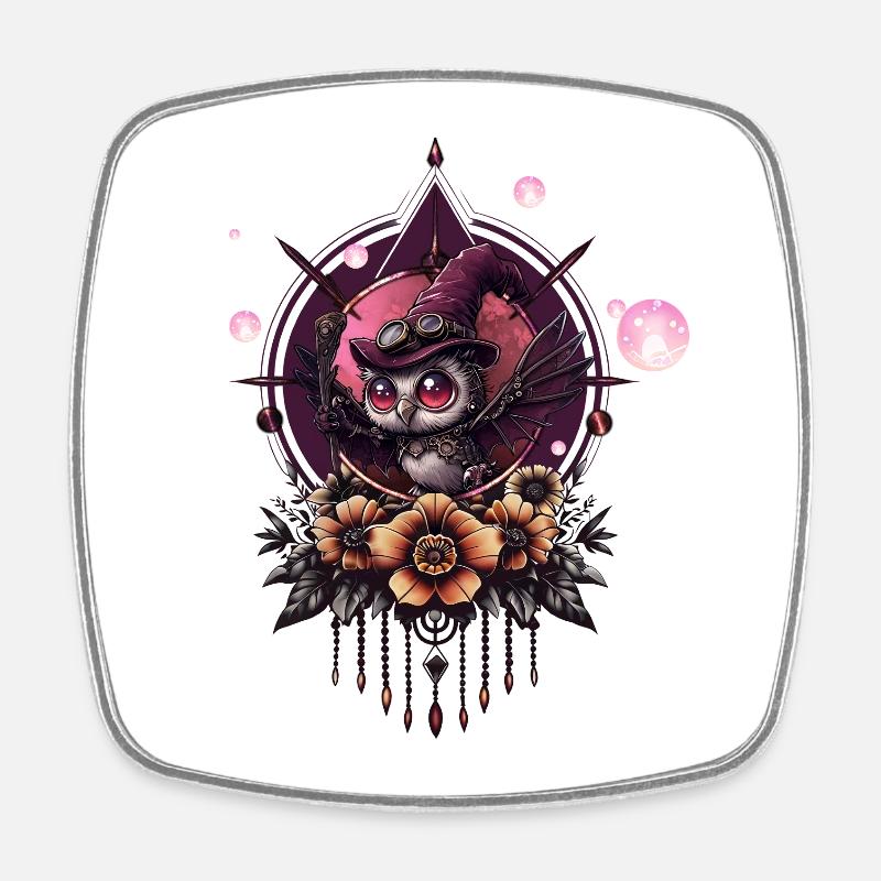 The Steampunk Owl: Keeper of Secrets. - Square fridge magnet - white
