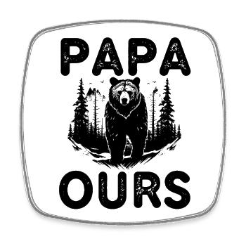 Papa Ours humour papa - Magnet carré - blanc - Devant