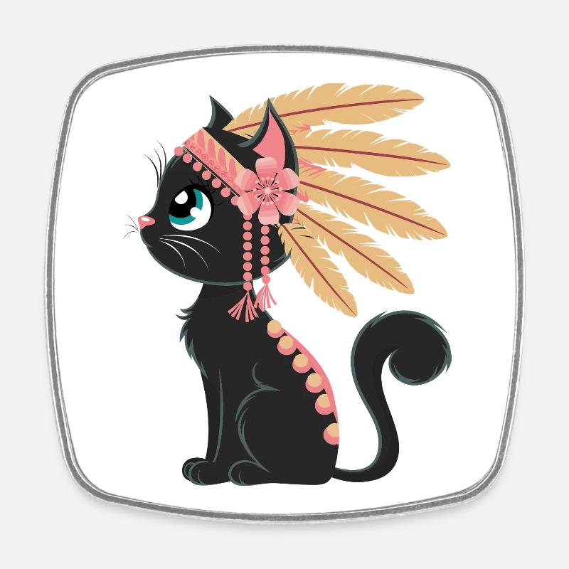 Boho Feather Cat - Square fridge magnet - white