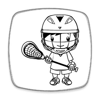 Lacrosse Junge Cartoon - Viereckiger Kühlschrankmagnet - Weiß - Vorne
