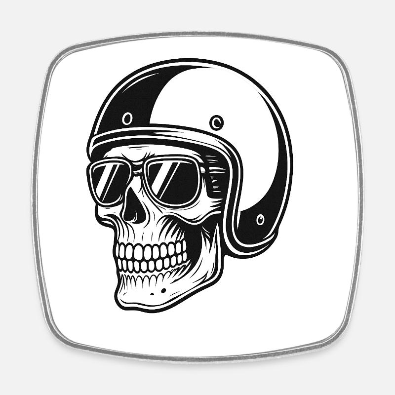Skeleton biker with helmet image - Square fridge magnet - white
