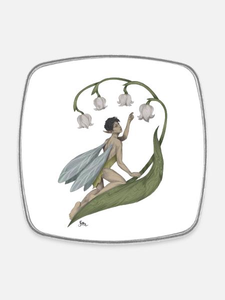 Pixie with lily of the valley - Square fridge magnet - white