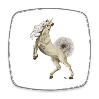 Licorne avec queue et crinière en pissenlit - Magnet carré - blanc - Devant