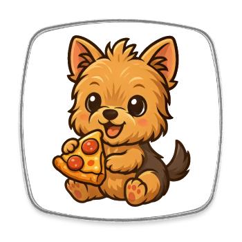 Süßer Yorkshire Terrier Pizza Cartoon - Viereckiger Kühlschrankmagnet - Weiß - Vorne