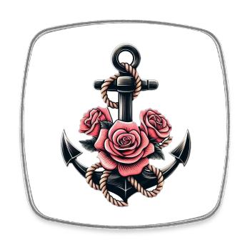 Anker mit Seil und Rosen - Viereckiger Kühlschrankmagnet - Weiß - Vorne