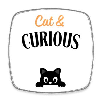 Cat and curious - Square fridge magnet - white - Front